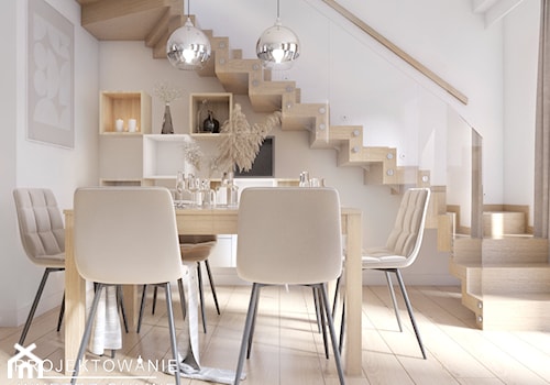 Aranżacja dwupoziomowego mieszkania - Średnia biała jadalnia jako osobne pomieszczenie, styl nowoczesny - zdjęcie od Projektowanie Wnetrz Online