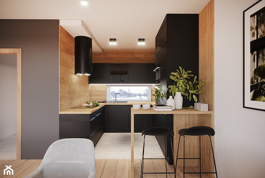 Mieszkanie w ciemnych odcieniach grafitu z elementami w stylu loft - Kuchnia, styl nowoczesny - zdjęcie od Projektowanie Wnetrz Online