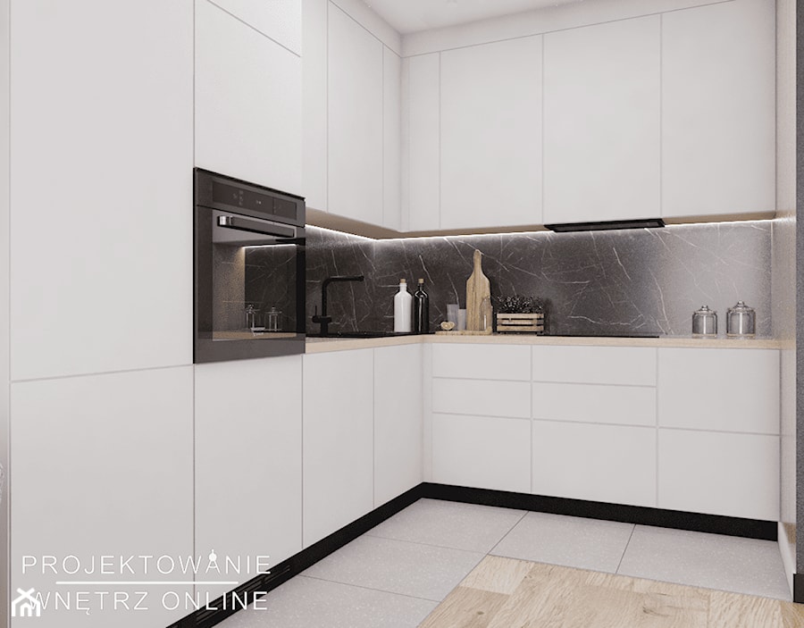 Przytulne mieszkanie z ciemnym akcentem - Kuchnia - zdjęcie od Projektowanie Wnetrz Online