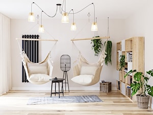 Salon z domowym biurem - Średni beżowy biały salon, styl nowoczesny - zdjęcie od Projektowanie Wnetrz Online