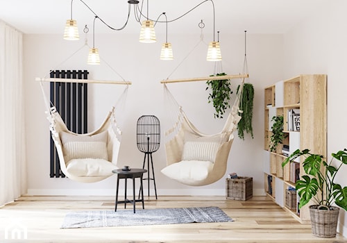 Salon z domowym biurem - Średni beżowy biały salon, styl nowoczesny - zdjęcie od Projektowanie Wnetrz Online