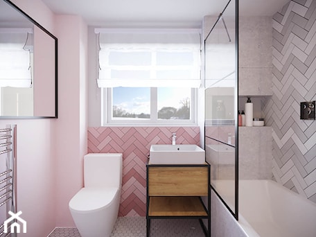 Aranżacje wnętrz - Łazienka: Projekt łazienki z różową jodełką - Łazienka, styl nowoczesny - Projektowanie Wnetrz Online. Przeglądaj, dodawaj i zapisuj najlepsze zdjęcia, pomysły i inspiracje designerskie. W bazie mamy już prawie milion fotografii!