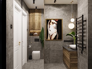 Projekt mieszkania z dodatkiem sztukaterii - Duża z lustrem z punktowym oświetleniem łazienka, styl nowoczesny - zdjęcie od Projektowanie Wnetrz Online