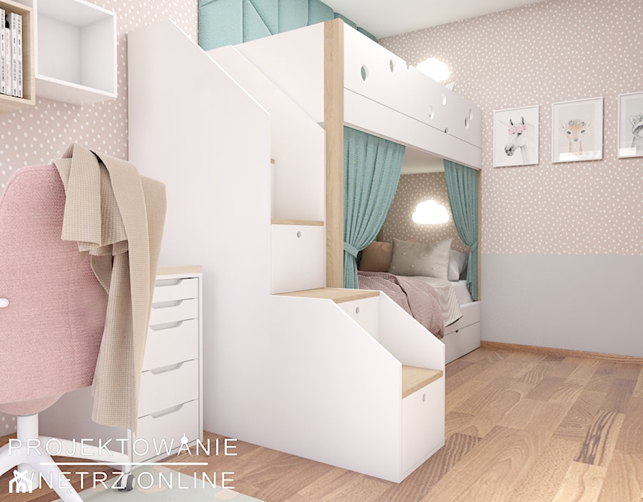 Pokój dziecięcy dla dziewczynek w pastelach - Pokój dziecka, styl skandynawski - zdjęcie od Projektowanie Wnetrz Online