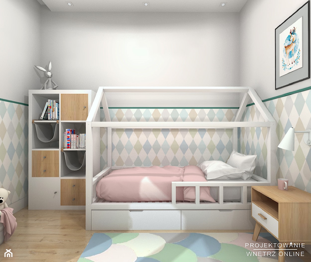 Projekt pokoju dziewczynki w słodkich pastelach - zdjęcie od Projektowanie Wnetrz Online - Homebook
