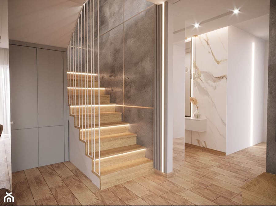 Projekt domu z elementami złota - Hol / przedpokój, styl nowoczesny - zdjęcie od Projektowanie Wnetrz Online