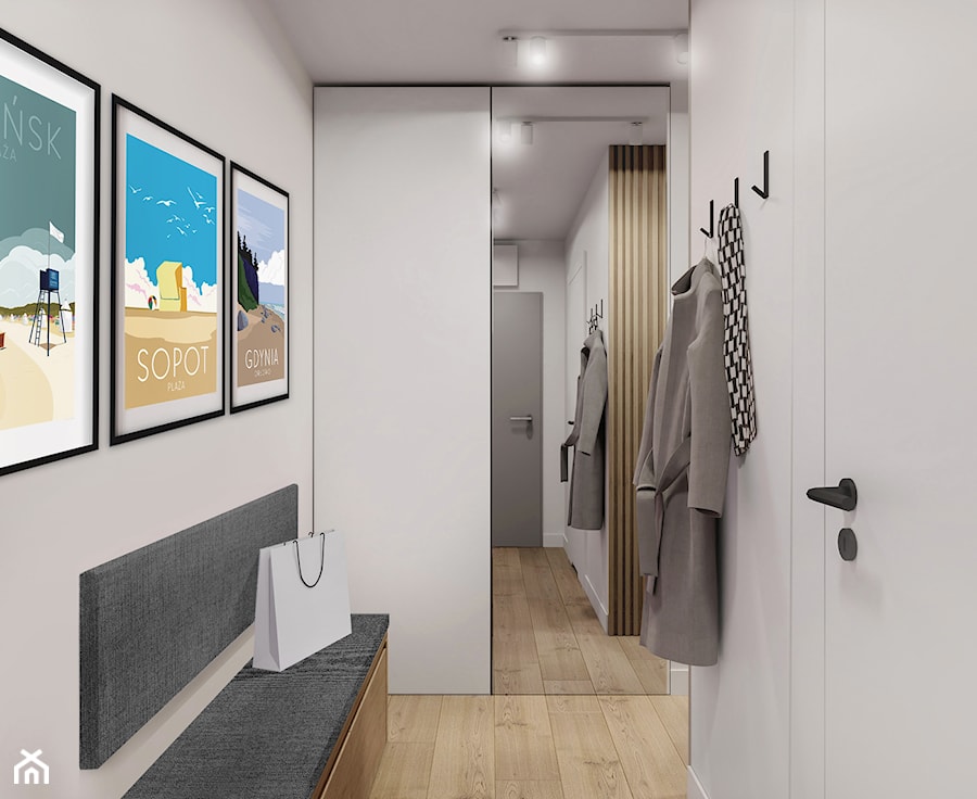 Mieszkanie 47m2 w minimalistycznym stylu - Hol / przedpokój, styl nowoczesny - zdjęcie od Projektowanie Wnetrz Online