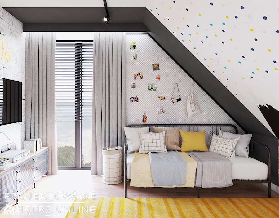 Aranżacja pokoju chłopca z tapetą z motywem mapy - Pokój dziecka, styl nowoczesny - zdjęcie od Projektowanie Wnetrz Online