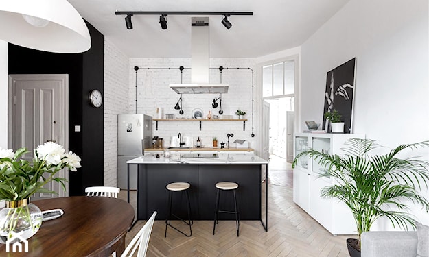 salon z kuchnią mid-century modern