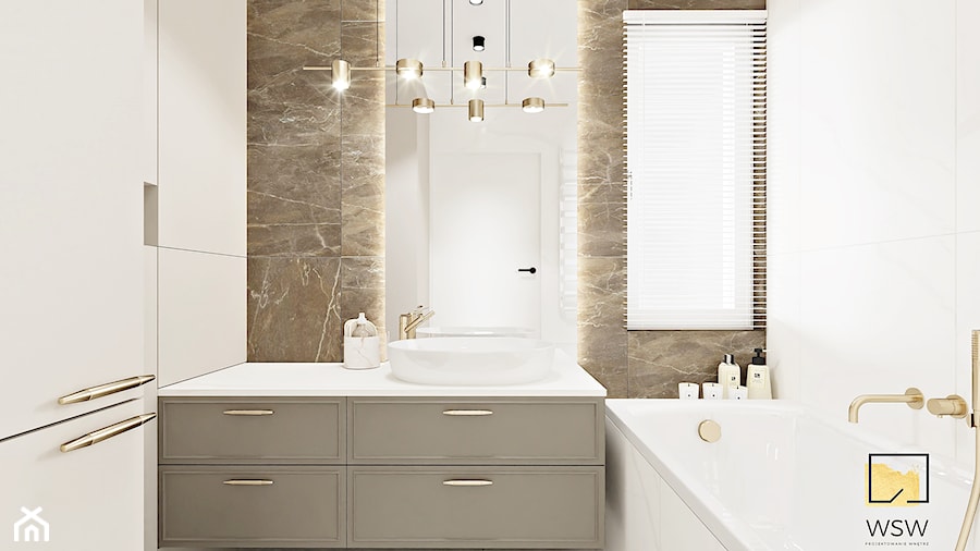 beżowo brązowa łazienka w stylu modern classic z wanną - zdjęcie od Wydział Spraw Wewnętrznych