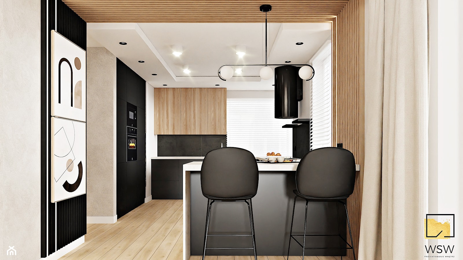 Kuchnia soft loft w ciepłych odcieniach z czarnymi elementami - zdjęcie od Wydział Spraw Wewnętrznych - Homebook
