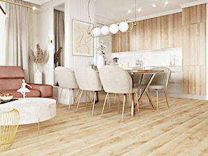 Salon i Beżowo-drewnianaa kuchnia modern classic z marmurem - zdjęcie od Wydział Spraw Wewnętrznych