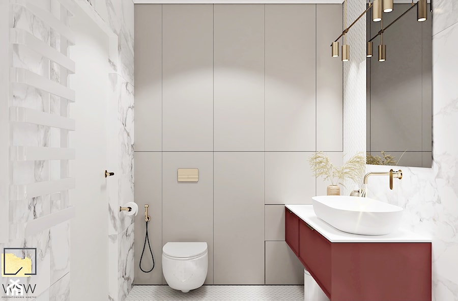 beżowa łazienka z marmurem i wanną - zdjęcie od Wydział Spraw Wewnętrznych
