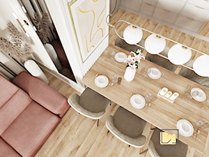 Salon i Beżowo-drewnianaa kuchnia modern classic z marmurem - zdjęcie od Wydział Spraw Wewnętrznych