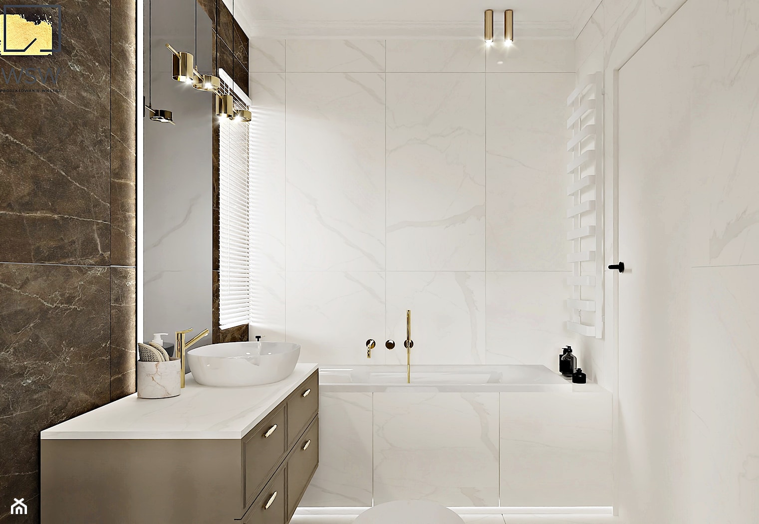 beżowo brązowa łazienka w stylu modern classic z wanną - zdjęcie od Wydział Spraw Wewnętrznych - Homebook