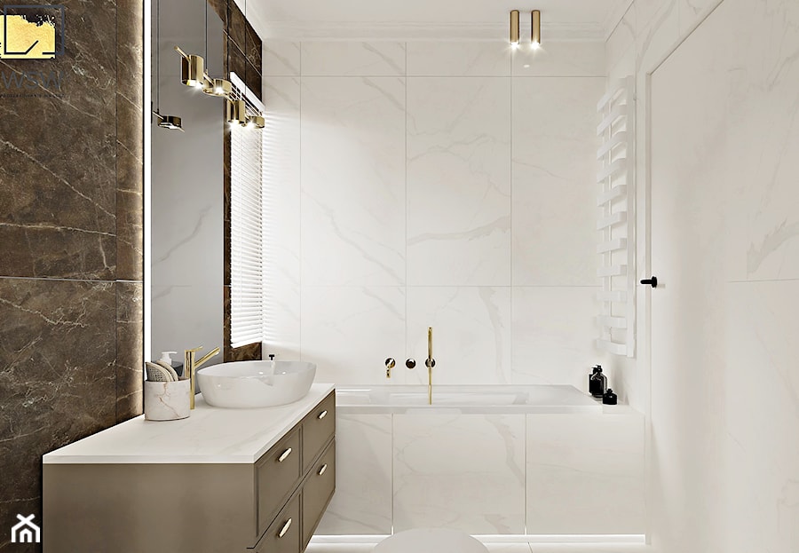 beżowo brązowa łazienka w stylu modern classic z wanną - zdjęcie od Wydział Spraw Wewnętrznych
