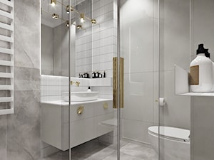 szaro beżowa elegancka łazienka z prysznicem - zdjęcie od Wydział Spraw Wewnętrznych