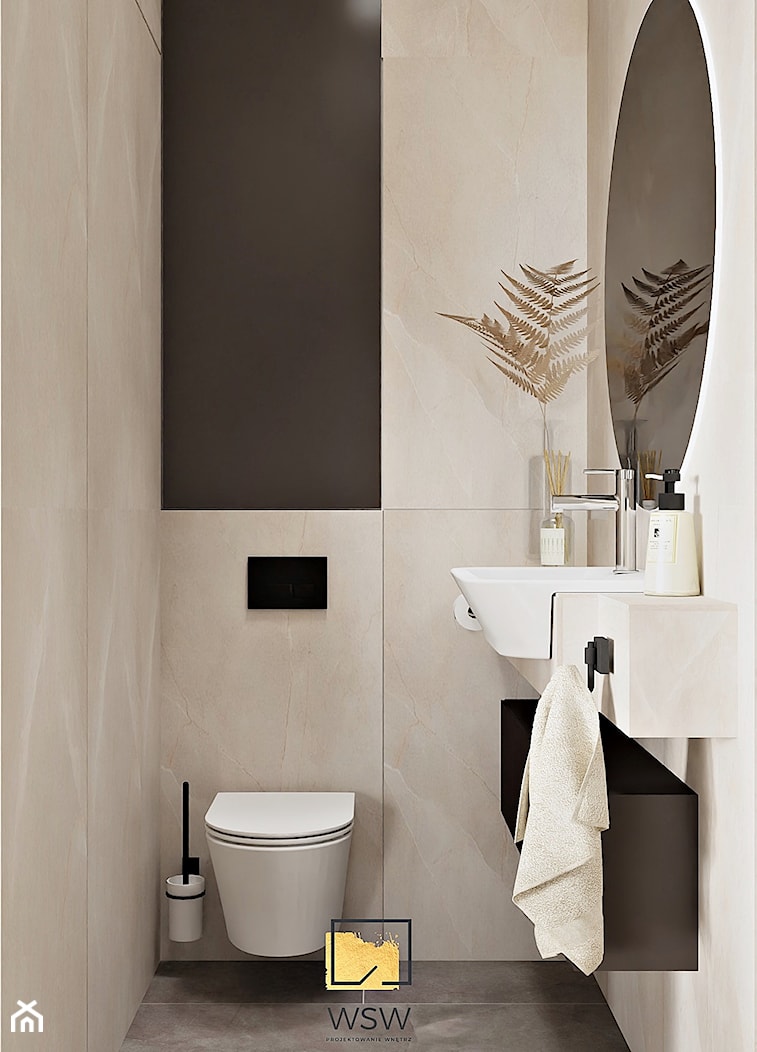 Małe, nowoczesne eleganckie WC w beżach i graficie - zdjęcie od Wydział Spraw Wewnętrznych - Homebook