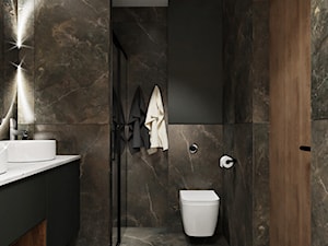 Japandi w wersji ciemnej, łazienka 8m2 z wanną i prysznicem - zdjęcie od Wydział Spraw Wewnętrznych