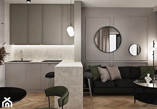salon z aneksem kuchennym modern classic, bezowy, kremowy, brązowy, czarny - zdjęcie od Wydział Spraw Wewnętrznych