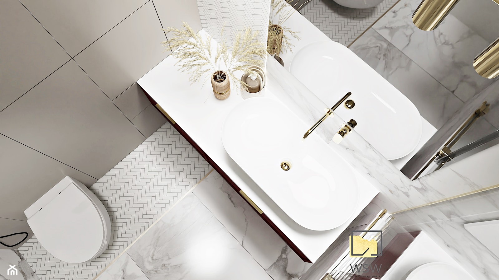beżowa łazienka z marmurem i wanną - zdjęcie od Wydział Spraw Wewnętrznych - Homebook