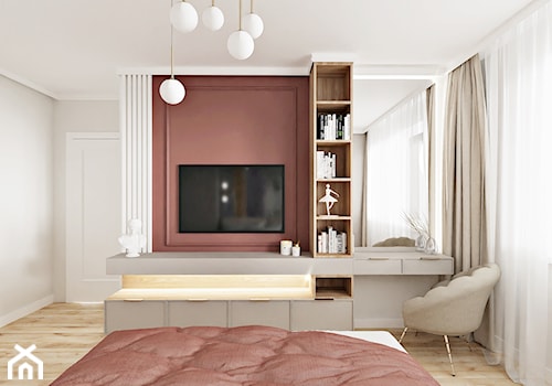 Beżowa sypialnia modern classic z różem marsala - zdjęcie od Wydział Spraw Wewnętrznych
