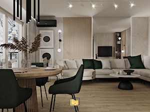 Nowoczesny i elegancki salon z aneksem w stylu soft loft - zdjęcie od Wydział Spraw Wewnętrznych