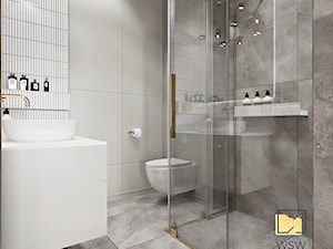 szaro beżowa elegancka łazienka z prysznicem - zdjęcie od Wydział Spraw Wewnętrznych