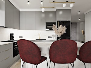 szaro - bordowy Salon z aneksem kuchennym w modern classic - zdjęcie od Wydział Spraw Wewnętrznych