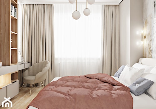 Beżowa sypialnia modern classic z różem marsala - zdjęcie od Wydział Spraw Wewnętrznych