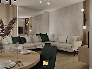 Nowoczesny i elegancki salon z aneksem w stylu soft loft - zdjęcie od Wydział Spraw Wewnętrznych