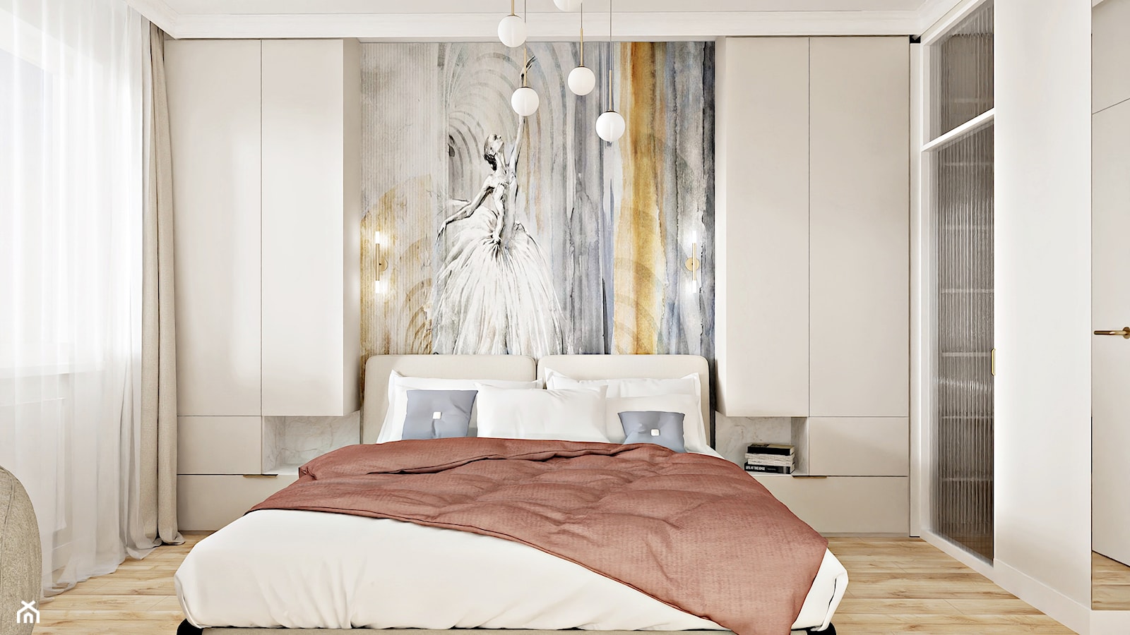 Beżowa sypialnia modern classic z różem marsala - zdjęcie od Wydział Spraw Wewnętrznych - Homebook