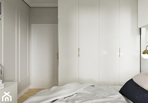 jasna ciepła, śmietankowa ivory sypialnia modern classic z dodatkiem granatu, granatowa - zdjęcie od Wydział Spraw Wewnętrznych