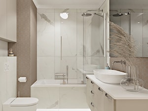 beżowo kawowa łazienka z wanną i parawanem w stylu modern classic - zdjęcie od Wydział Spraw Wewnętrznych