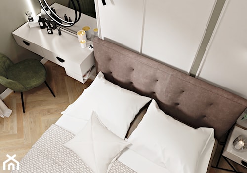 Beżowo-oliwkowa, khaki sypialnia w stylu modern classic na poddaszu - zdjęcie od Wydział Spraw Wewnętrznych