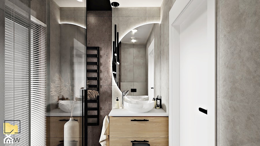 nowoczesna łazienka w dwóch odcieniach szarości z prysznicem - zdjęcie od Wydział Spraw Wewnętrznych