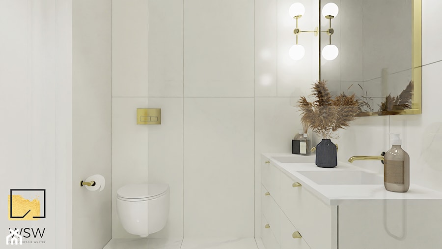 płytki marmur, calacatta, łazienka modern classic, jasna łazienka ze złotem - zdjęcie od Wydział Spraw Wewnętrznych