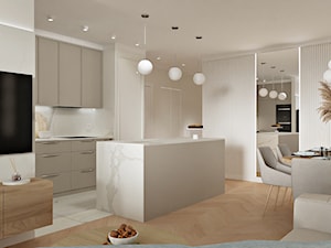 beżowy salon z aneksem kuchennym w stylu modern classic - zdjęcie od Wydział Spraw Wewnętrznych