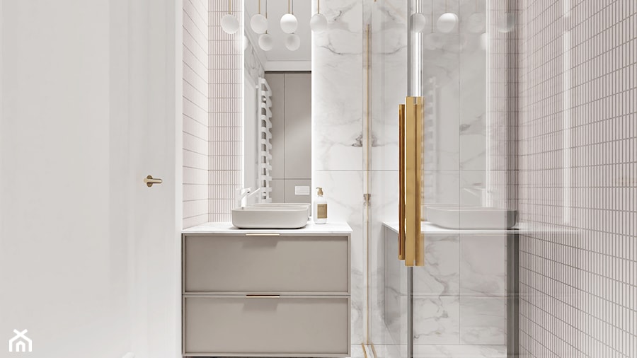 beżowa łazienka modern classic z dużym prysznicem - zdjęcie od Wydział Spraw Wewnętrznych