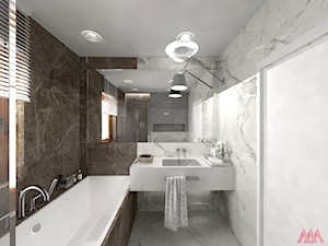 Dom | Lesznowola - Średnia z lustrem z marmurową podłogą z punktowym oświetleniem łazienka z oknem, styl nowoczesny - zdjęcie od MWZ Architektura Wnętrz