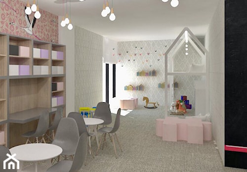 Playroom - Duży biały czarny różowy szary pokój dziecka dla dziecka dla nastolatka dla dziewczynki - zdjęcie od MWZ Architektura Wnętrz