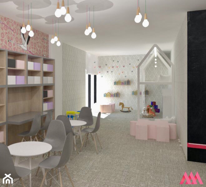 Playroom - Duży biały czarny różowy szary pokój dziecka dla dziecka dla nastolatka dla dziewczynki - zdjęcie od MWZ Architektura Wnętrz