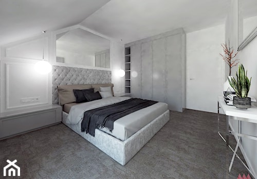 Dom | Lesznowola - Duża biała sypialnia na poddaszu, styl glamour - zdjęcie od MWZ Architektura Wnętrz