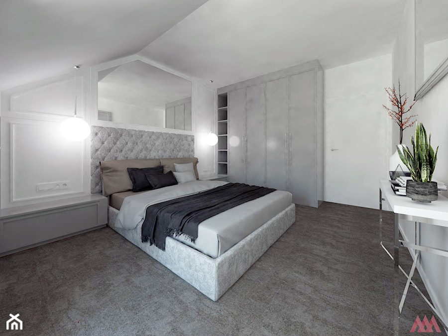 Dom | Lesznowola - Duża biała sypialnia na poddaszu, styl glamour - zdjęcie od MWZ Architektura Wnętrz