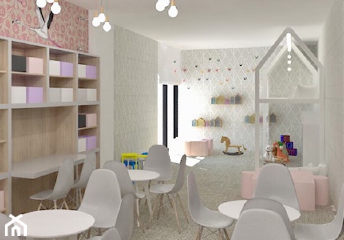 Playroom - Duży biały różowy szary pokój dziecka dla dziecka dla nastolatka dla dziewczynki - zdjęcie od MWZ Architektura Wnętrz