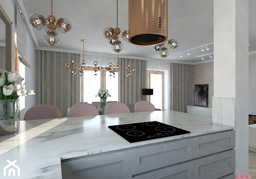 Dom | Lesznowola - Średnia z salonem biała kuchnia z wyspą lub półwyspem, styl nowoczesny - zdjęcie od MWZ Architektura Wnętrz