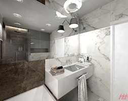 Dom | Lesznowola - Średnia z lustrem z marmurową podłogą z punktowym oświetleniem łazienka z oknem, ... - zdjęcie od MWZ Architektura Wnętrz - Homebook