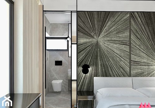 Sypialnia z łazienką - Mała beżowa sypialnia z łazienką z balkonem / tarasem, styl nowoczesny - zdjęcie od MWZ Architektura Wnętrz