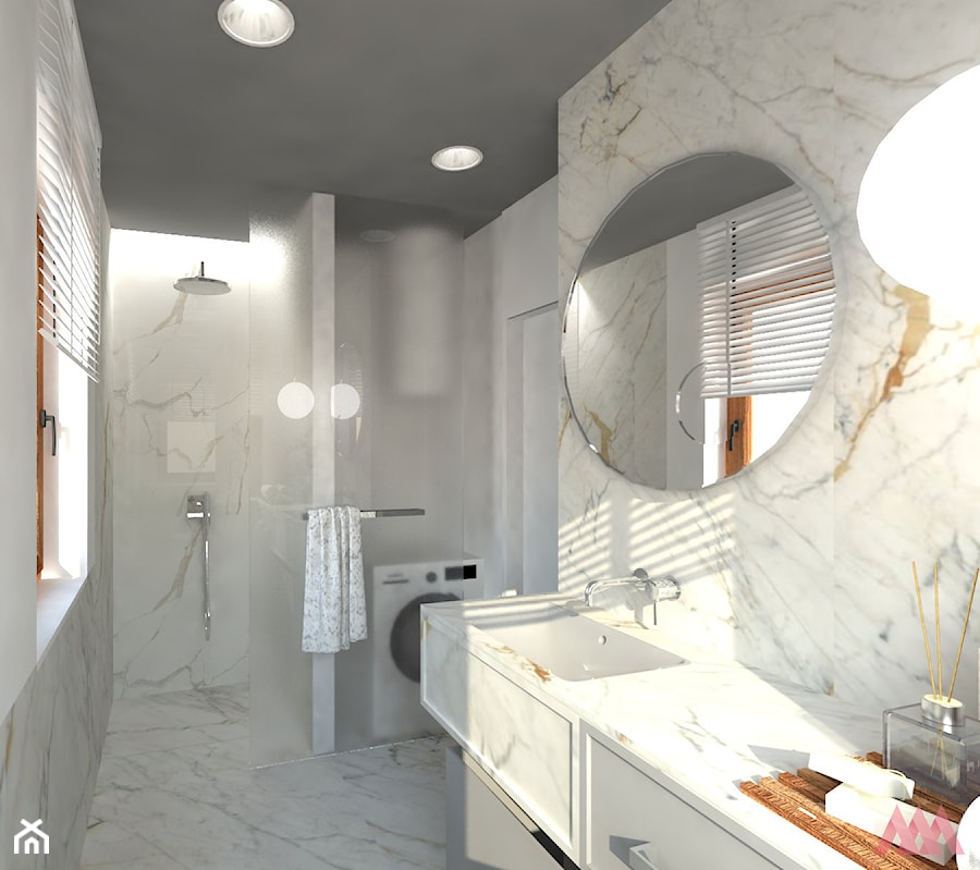 Dom | Lesznowola - Średnia z pralką / suszarką z punktowym oświetleniem łazienka z oknem, styl nowoczesny - zdjęcie od MWZ Architektura Wnętrz