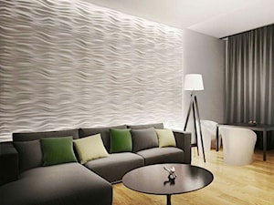Efekt marszczonych zasłonek na ścianie salonu - panel dekoracyjny 3D Bergen